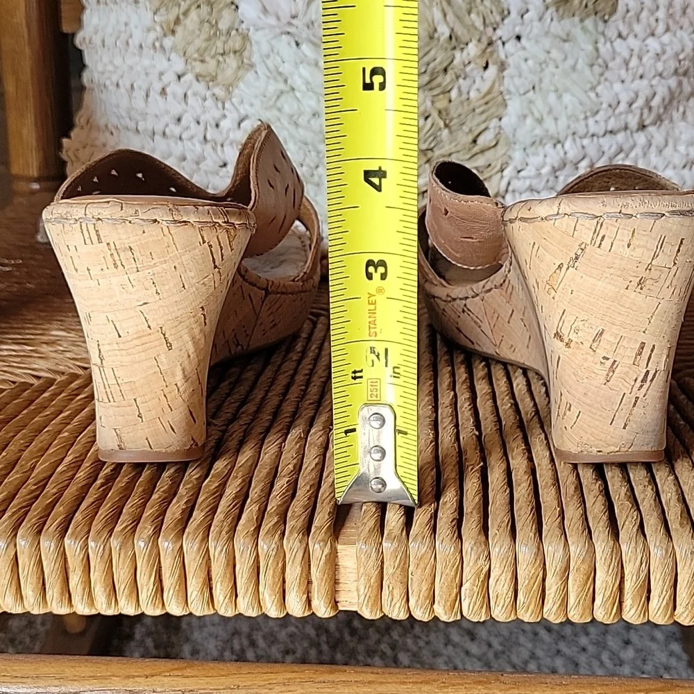 Born, open toe, perforated platform wedges, tan, size 10